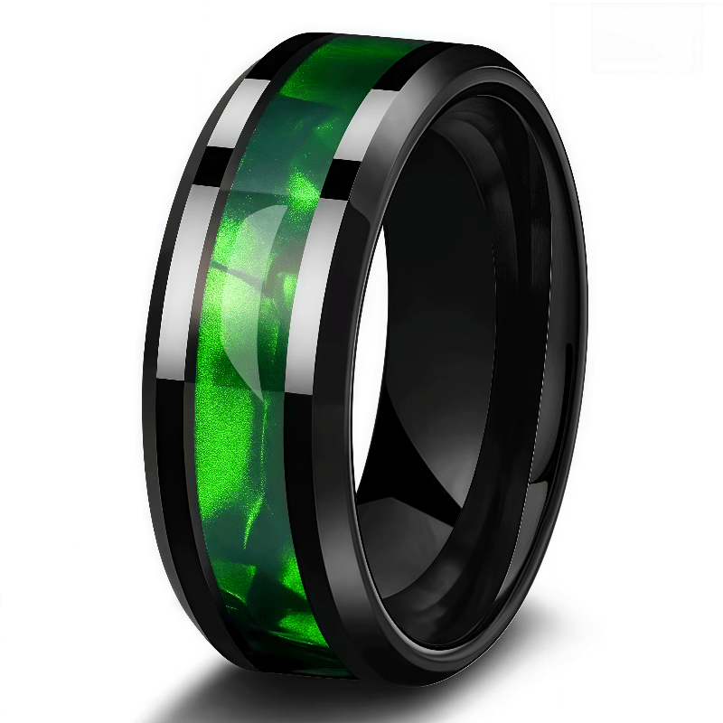 Men's Stylish Stainless Steel Inlaid Green Opal Ring
